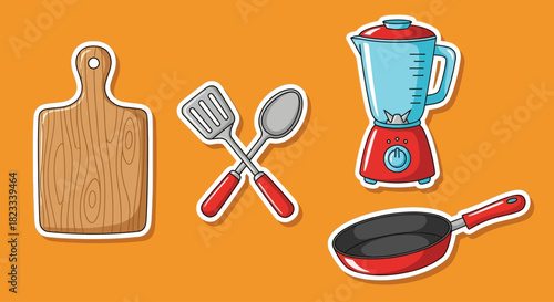 Cartoon Kitchen Utensils and Cookware