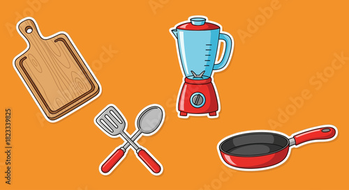 Cartoon Kitchen Utensils and Cookware