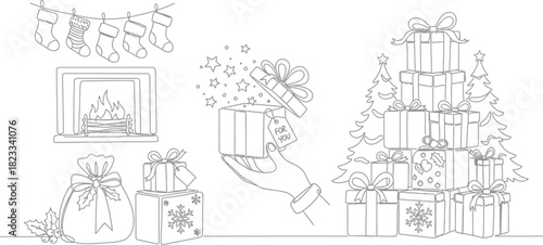 Christmas gifts fireplace stockings holiday presents winter celebration joy
