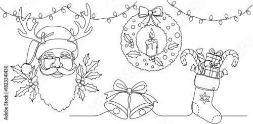 Christmas santa wreath bells stocking lights holiday season celebration joy