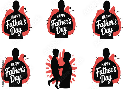 Father and child silhouette with happy fathers day text and red splash vector