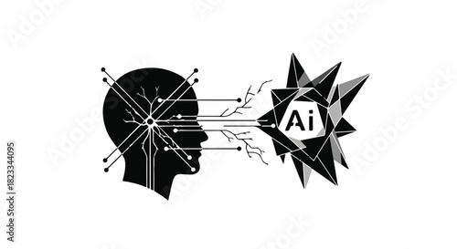 Human mind processing artificial intelligence data and concepts.