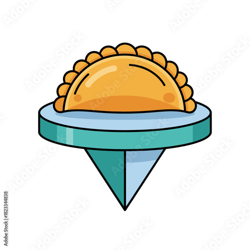Cartoonish Dumpling Resting on a Teal Platform with a Pointed Base