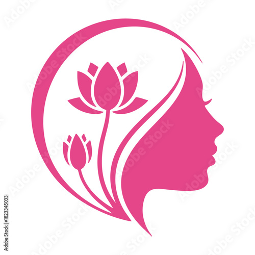 Woman's profile lotus flowers spa