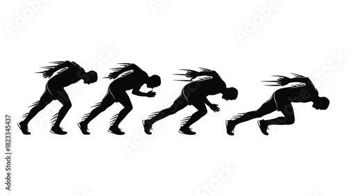 Dynamic sprint runner silhouette sequence isolated on white background, Vector