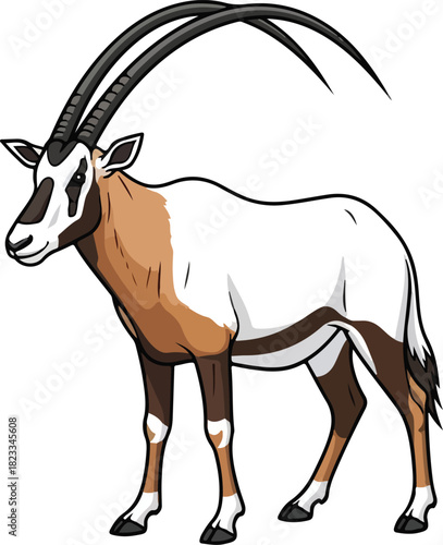 Scimitar-Horned Oryx with curved horns vector illustration