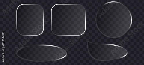  Liquid glass smartphone icon interface isolated for dark theme. White ui light frame square and circle banner with glow stroke. Control center widget for smartphone and web aabblack and white buttons