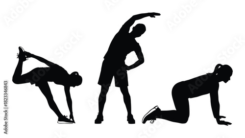 People exercising and stretching silhouettes isolated on white background, Vector
