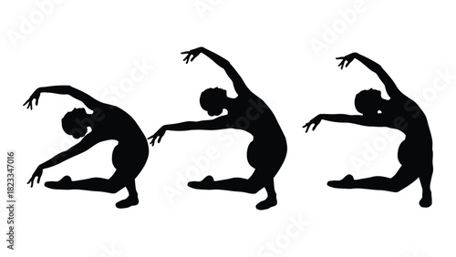 Ballet dancer silhouettes in dynamic poses isolated on white background, Vector