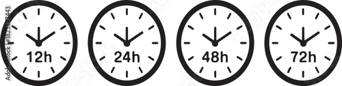 Time Duration Clock Icons Set - 12h, 24h, 48h, 72h Delivery Vector Time, Duration, Clock, Icons, Set, 12h, 24h, 48h, 72h, Delivery, Shipping, Hours, Day, Period, Interval, Deadline,