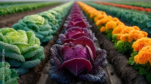 Vibrant farm landscape filled with fresh vegetables high resolution picture