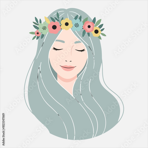 Woman with closed eyes and floral crown