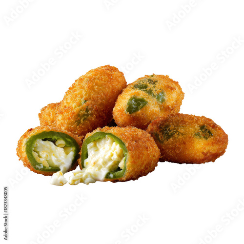 Jalapeno poppers with melted cheese filling on transparent background