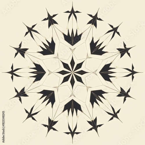 Intricate black and white mandala design with star and floral elements