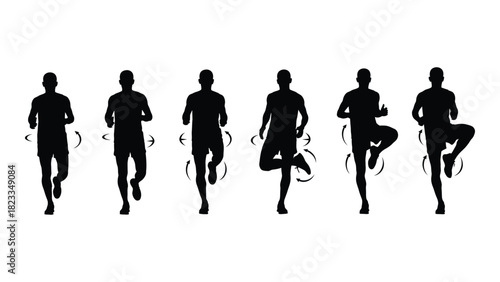 Running drills and form silhouette series isolated on white background, Vector