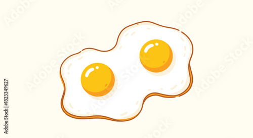 Two perfectly fried eggs with golden yolks and crispy edges on a light cream background.