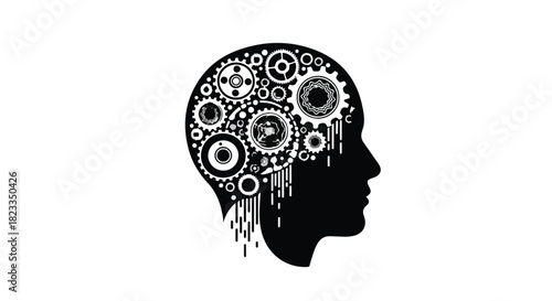 Intricate gears and circuits forming a human head silhouette, symbolizing artificial intelligence and innovation.