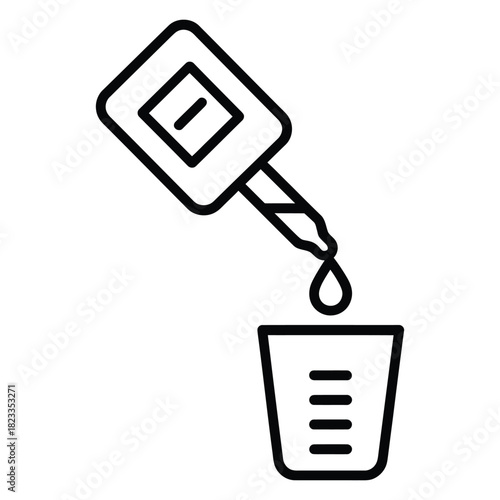 Medical dropper dispensing liquid into a measuring cup, symbolizing precise dosage and measurement in healthcare and laboratory settings