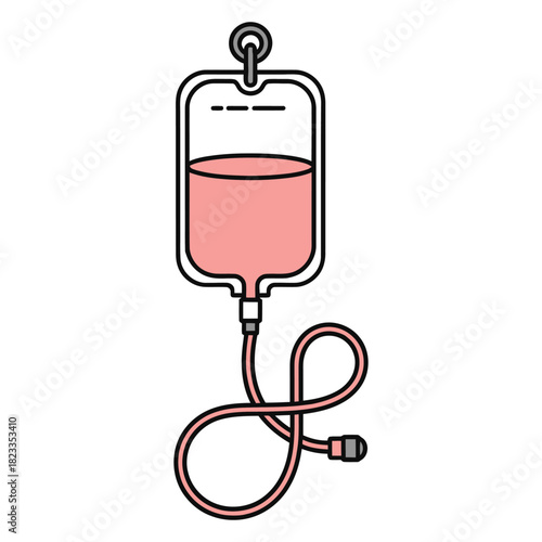 An illustration of an intravenous drip bag with pink fluid and tubing, symbolizing medical treatment, hydration, or medication delivery