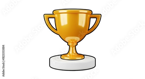 Golden trophy cup on white base symbol of victory and achievement
