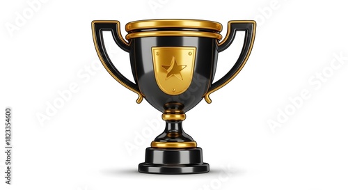 Elegant black and gold trophy symbolizing victory and achievement on white background