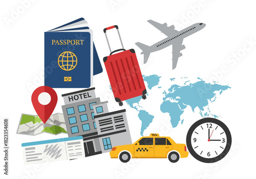 Seamless Travel Passport, Airplane, and Global Exploration Illustration