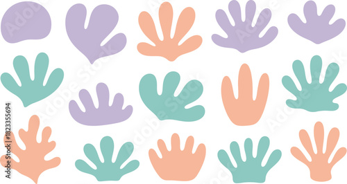 Abstract organic shapes in pastel colors reminiscent of coral or seaweed creating a playful and modern design.