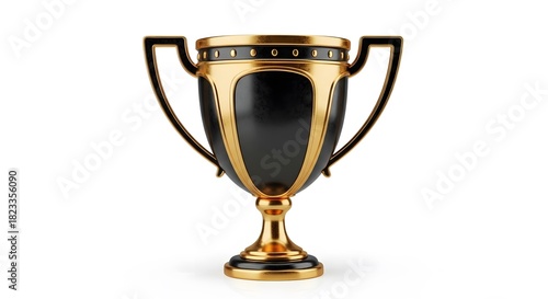 Elegant black and gold trophy cup isolated on a white background