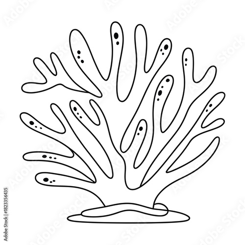 Hand drawn black and white outline of a coral or seaweed plant, perfect for marine life themes and educational content