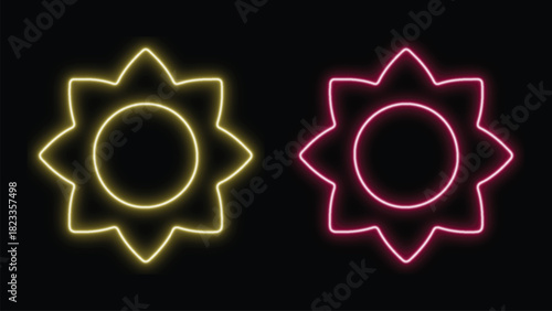 Neon STAR Icon Set in Yellow and Pink on Dark Background