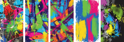  Urban punk textures graffiti and distressed grunge background, featuring rough spray paint, scratch marks, and a halftone dot pattern for a vintage poster. Music and street style design.