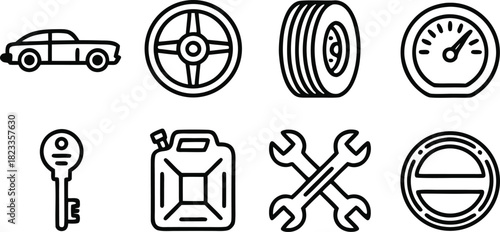 Vintage Car Icon Set – Classic Collection Full Black Outline