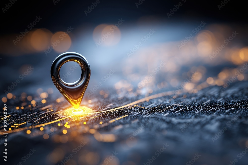 custom made wallpaper toronto digitalGlowing Location Pin on Abstract Map with Bokeh Lights, Navigation Concept.