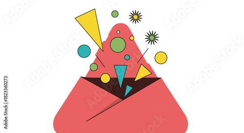 Abstract geometric shapes exploding from an open envelope symbolizing creativity and ideas.