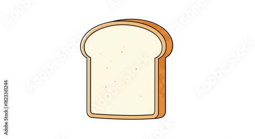 Simple and clean cartoon vector illustration of a single slice of plain white bread, isolated on a clean white background.