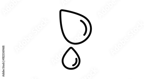 A minimalist black and white line art icon set featuring two simple water drops of different sizes, isolated on a white background.