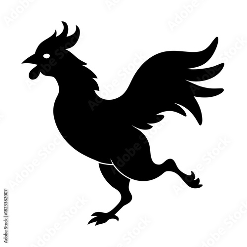 Dynamic black silhouette of a rooster in motion silhouette