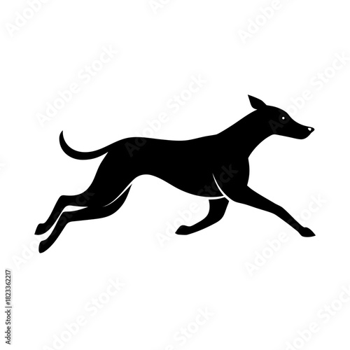 Elegant black silhouette of a dog running with grace silhouette