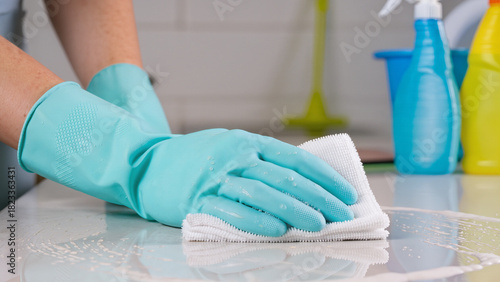 cleaning the kitchen