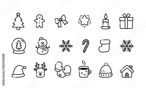 冬のアイコン風イラスト　線画　black