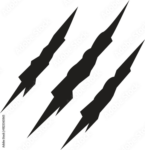 Claw scratches and slash marks. Wild animal paw attack. Monster beast rip vector silhouette.