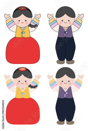 한국 전통 의상 한복을 입은 부부