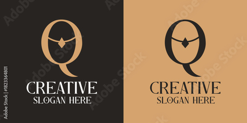 Letter Q monogram logo with a diamond necklace element inside