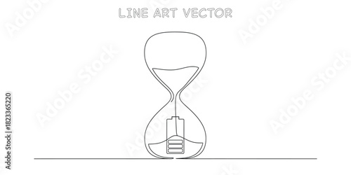 Hourglass sand timer containing a battery icon showing charging status