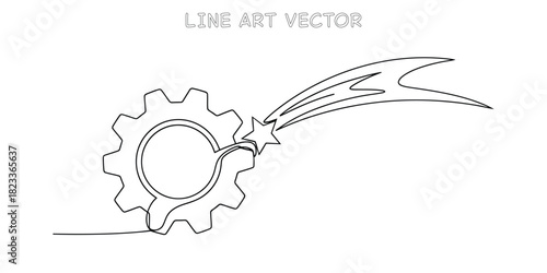 Mechanical gear cogwheel interacting with a fast shooting star