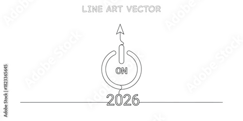 Power button symbol with arrow pointing up and 2026