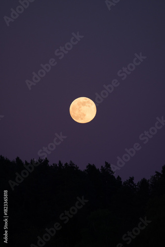 A full moon in Germany. Its surface appears completely illuminated because the Earth, Moon, and Sun are aligned.
