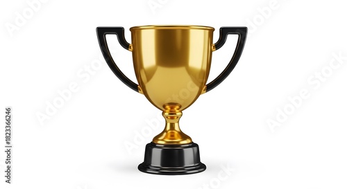 Golden trophy cup symbolizing victory and achievement on white background