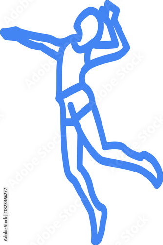 Dynamic blue line art of volleyball player spiking with power and athletic energy