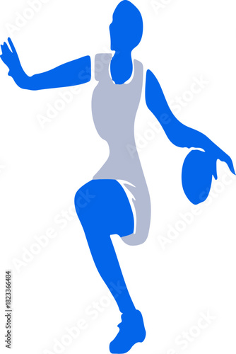 Dynamic female netball player gracefully controls the ball with skill and precision design